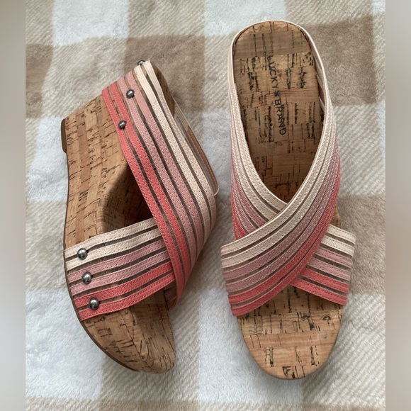 Lucky Brand Shoes - Lucky Brand Women's Cork Wedges - Coral and Beige 7.5 M
